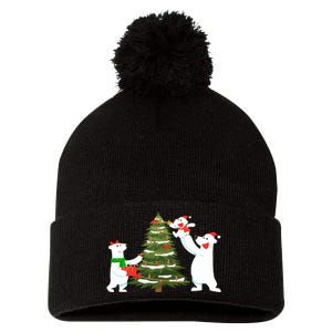 Polar Bear Family With Christmas Tree Pom Pom 12in Knit Beanie