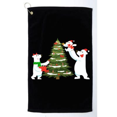 Polar Bear Family With Christmas Tree Platinum Collection Golf Towel