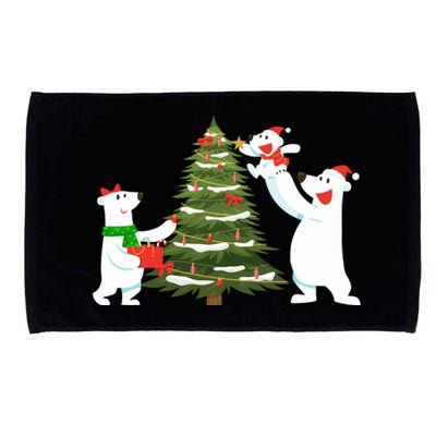 Polar Bear Family With Christmas Tree Microfiber Hand Towel