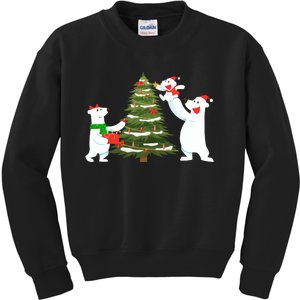 Polar Bear Family With Christmas Tree Kids Sweatshirt