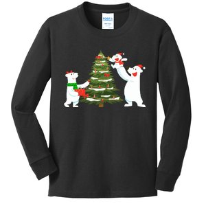 Polar Bear Family With Christmas Tree Kids Long Sleeve Shirt