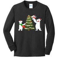 Polar Bear Family With Christmas Tree Kids Long Sleeve Shirt