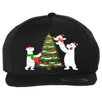 Polar Bear Family With Christmas Tree Wool Snapback Cap