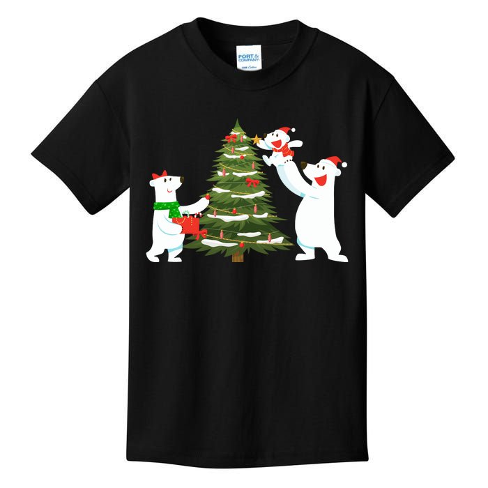 Polar Bear Family With Christmas Tree Kids T-Shirt