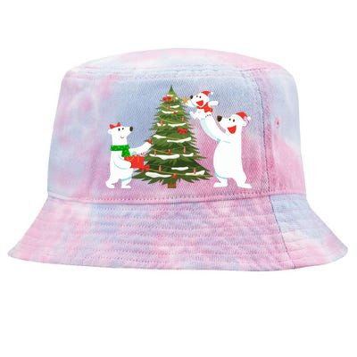 Polar Bear Family With Christmas Tree Tie-Dyed Bucket Hat