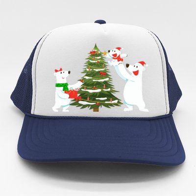 Polar Bear Family With Christmas Tree Trucker Hat