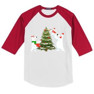 Polar Bear Family With Christmas Tree Kids Colorblock Raglan Jersey