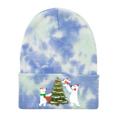 Polar Bear Family With Christmas Tree Tie Dye 12in Knit Beanie