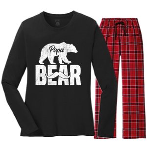 Papa Bear For Fathers Day For Grandpa Papa Bear Funny Women's Long Sleeve Flannel Pajama Set 