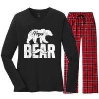 Papa Bear For Fathers Day For Grandpa Papa Bear Funny Women's Long Sleeve Flannel Pajama Set 