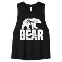 Papa Bear For Fathers Day For Grandpa Papa Bear Funny Women's Racerback Cropped Tank