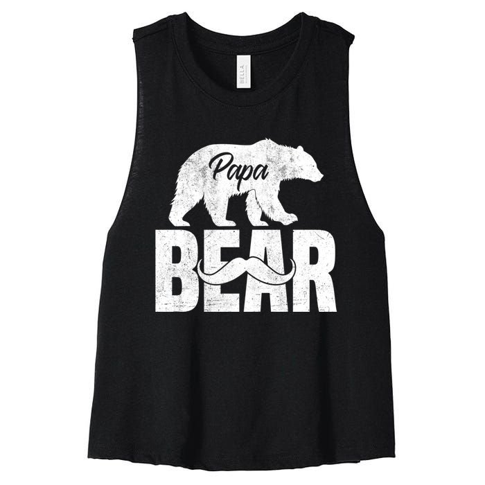 Papa Bear For Fathers Day For Grandpa Papa Bear Funny Women's Racerback Cropped Tank