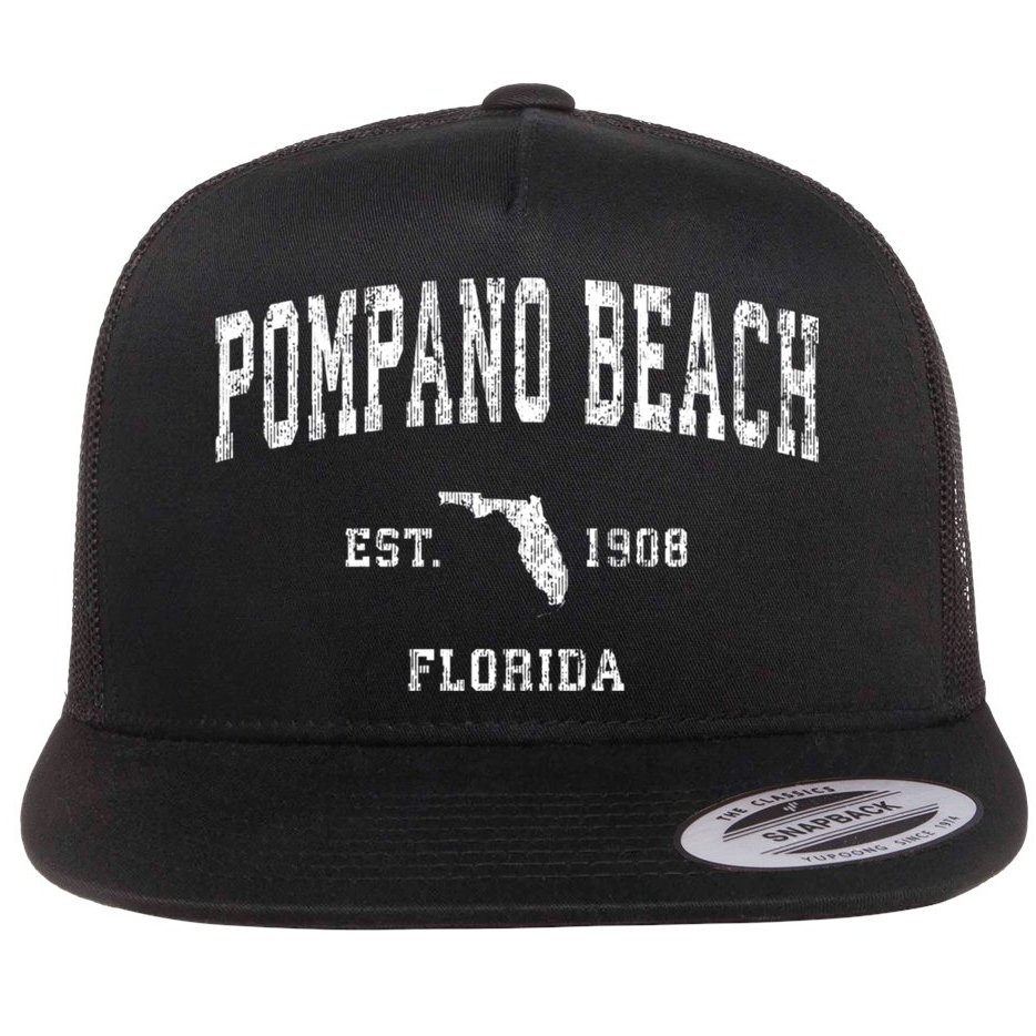 Pompano Beach Florida Fl Vintage Athletic Sports Flat Bill Trucker Hat