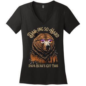 Papa Bear Funny Fathers Day Gift Women's V-Neck T-Shirt