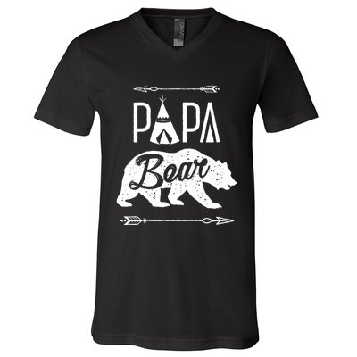 Papa Bear Fathers Day Family Matching Couple V-Neck T-Shirt