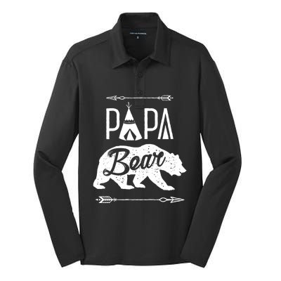 Papa Bear Fathers Day Family Matching Couple Silk Touch Performance Long Sleeve Polo