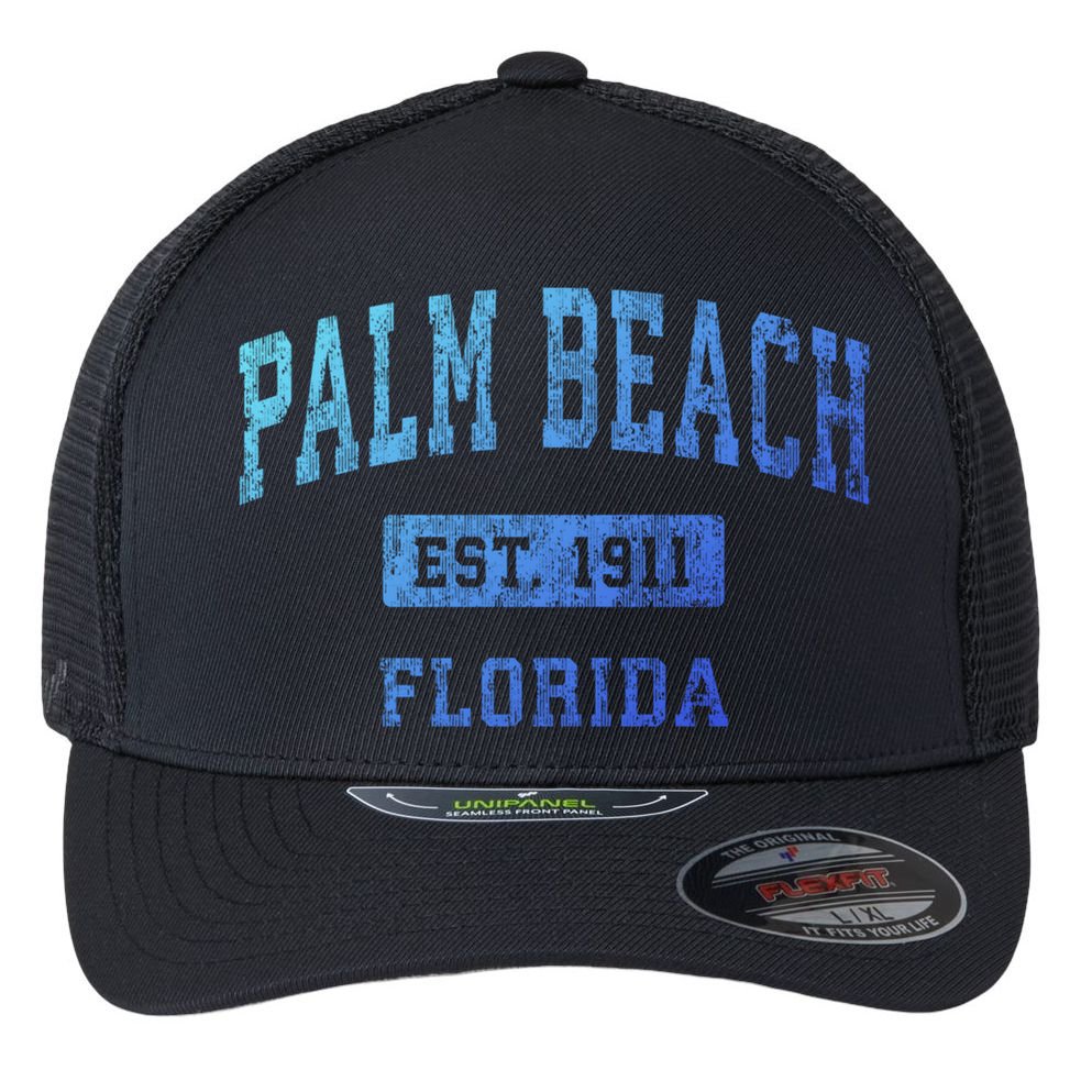 Palm Beach Florida Fl Vintage Established Sports Design Funny Gift Flexfit Unipanel Trucker Cap