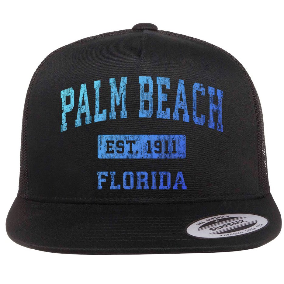 Palm Beach Florida Fl Vintage Established Sports Design Funny Gift Flat Bill Trucker Hat