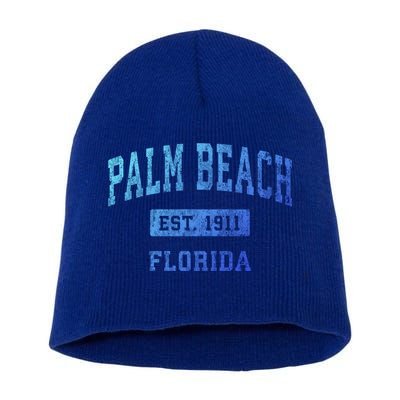 Palm Beach Florida Fl Vintage Established Sports Design Funny Gift Short Acrylic Beanie