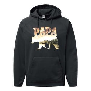 Papa Bear Forest Lake Mountain Scene Outdoors FatherS Day Performance Fleece Hoodie