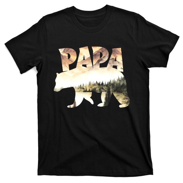 Papa Bear Forest Lake Mountain Scene Outdoors FatherS Day T-Shirt