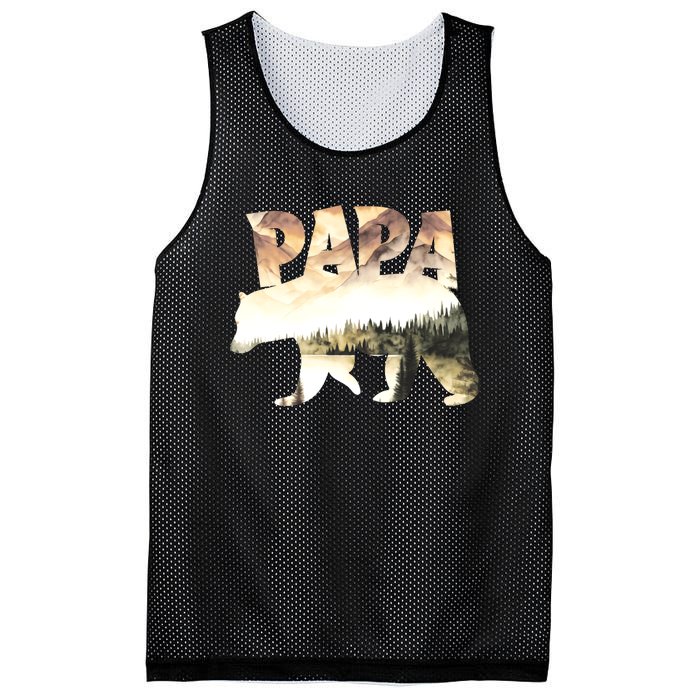 Papa Bear Forest Lake Mountain Scene Outdoors FatherS Day Mesh Reversible Basketball Jersey Tank