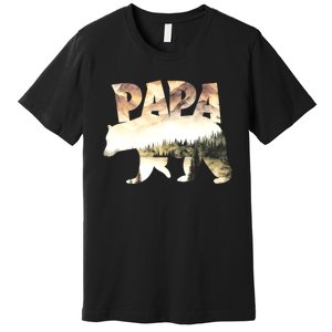 Papa Bear Forest Lake Mountain Scene Outdoors FatherS Day Premium T-Shirt