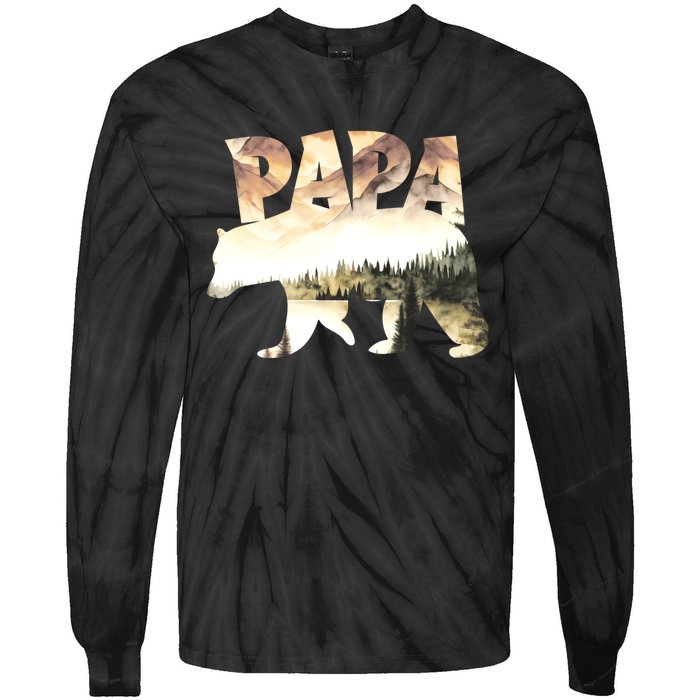 Papa Bear Forest Lake Mountain Scene Outdoors FatherS Day Tie-Dye Long Sleeve Shirt