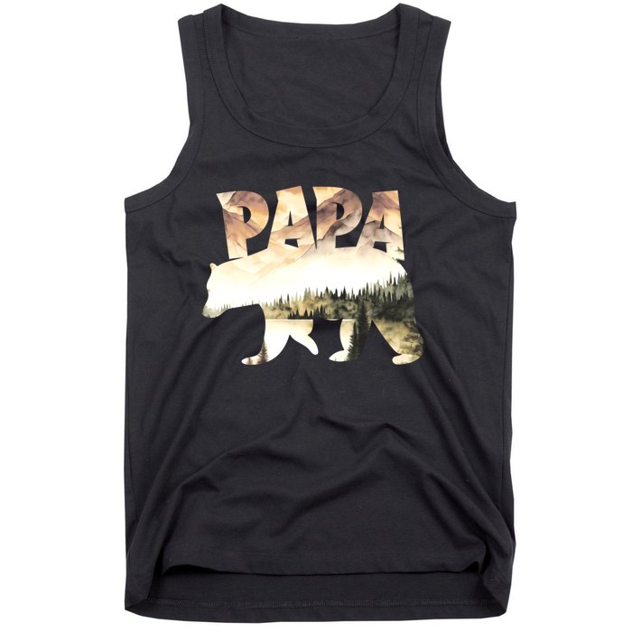 Papa Bear Forest Lake Mountain Scene Outdoors FatherS Day Tank Top