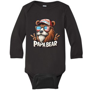 Papa Bear Fathers Day Gift Us American Flag Best Dad Baby Long Sleeve Bodysuit