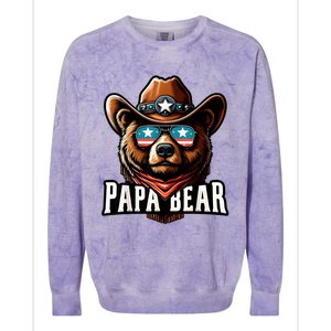 Papa Bear Fathers Day Gift Patriotic Proud Best Dad Colorblast Crewneck Sweatshirt