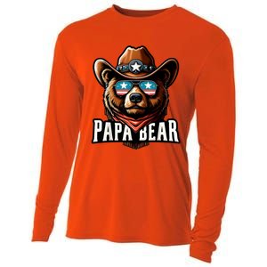 Papa Bear Fathers Day Gift Patriotic Proud Best Dad Cooling Performance Long Sleeve Crew