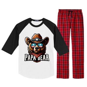 Papa Bear Fathers Day Gift Patriotic Proud Best Dad Raglan Sleeve Pajama Set