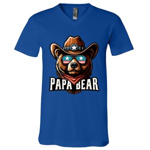 Papa Bear Fathers Day Gift Patriotic Proud Best Dad V-Neck T-Shirt