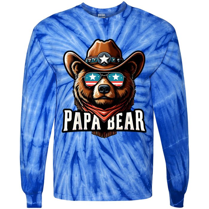 Papa Bear Fathers Day Gift Patriotic Proud Best Dad Tie-Dye Long Sleeve Shirt