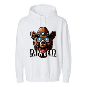 Papa Bear Fathers Day Gift Patriotic Proud Best Dad Garment-Dyed Fleece Hoodie