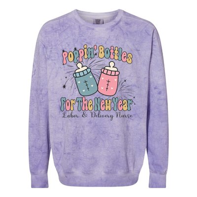 Poppin' Bottles For The New Year 2024 Labor and Delivery Colorblast Crewneck Sweatshirt