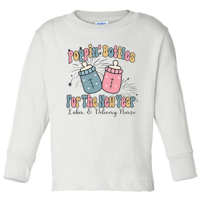 Poppin' Bottles For The New Year 2024 Labor and Delivery Toddler Long Sleeve Shirt