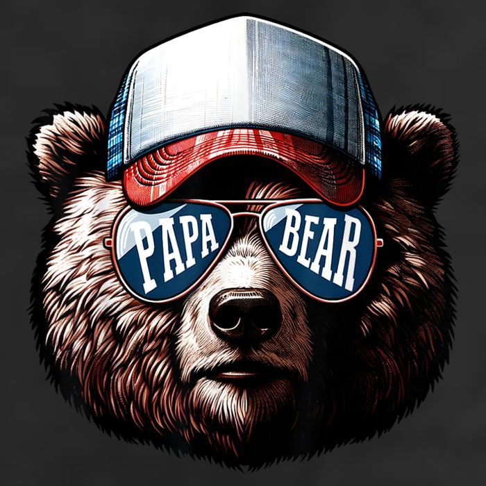 Papa Bear Face Fathers Day Daddy Bear 7 Panel Mesh Trucker Snapback Hat