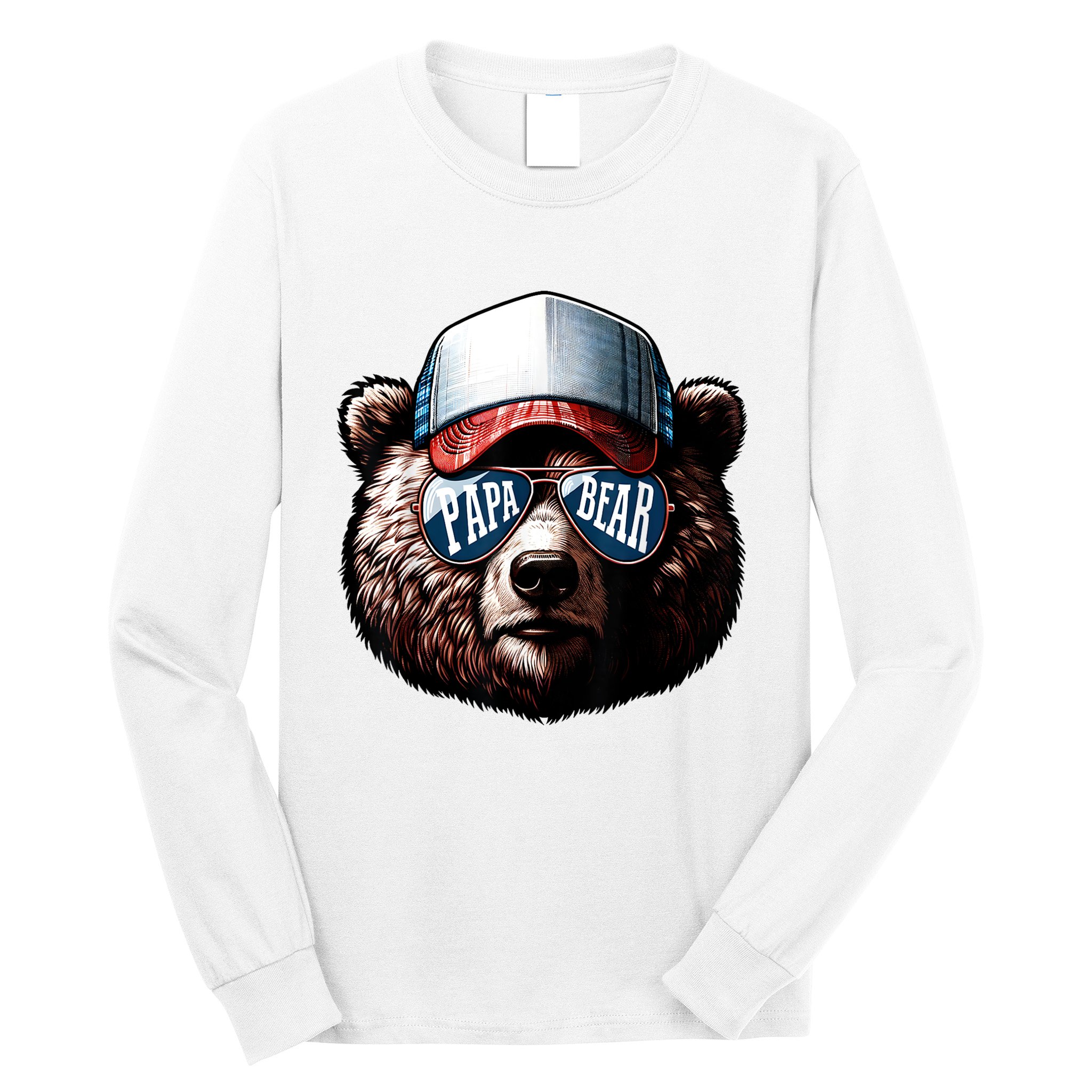 Papa Bear Face Fathers Day Daddy Bear Long Sleeve Shirt