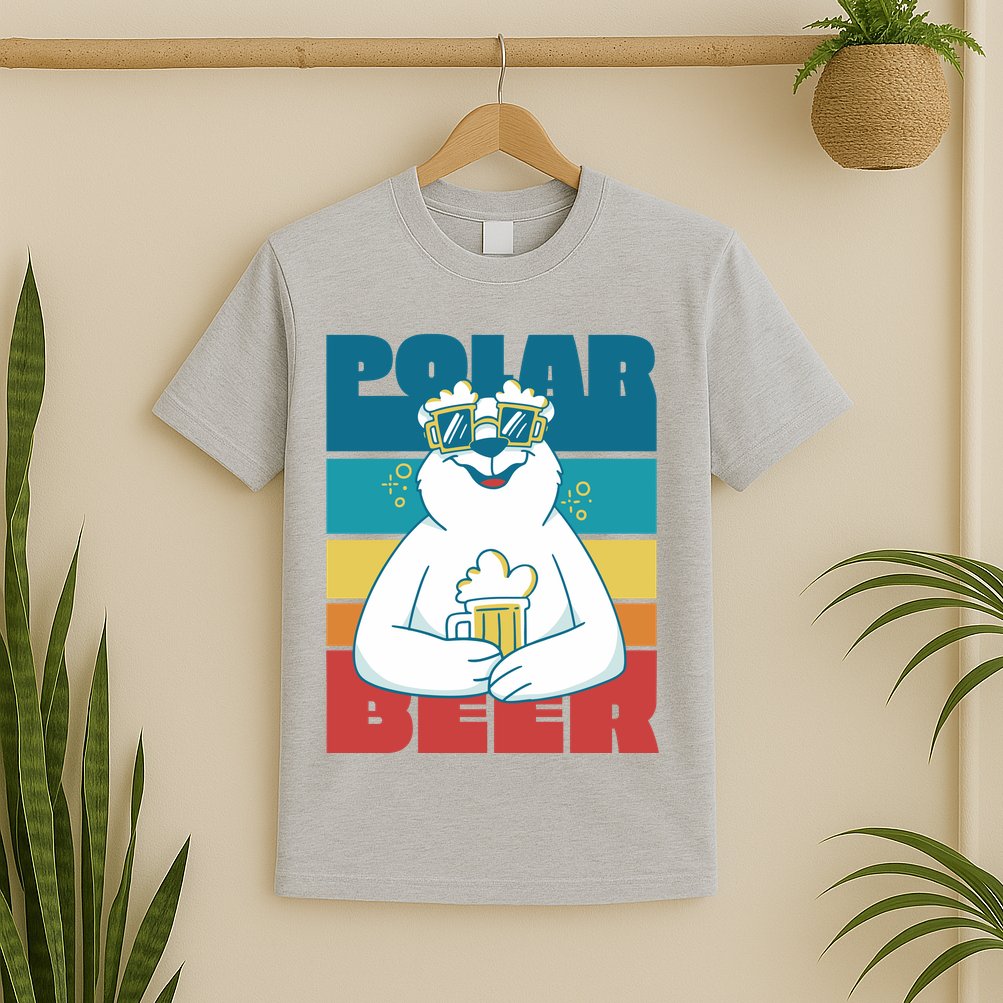 Polar Bear Funny Beer Lover Retro Sunset T-Shirt