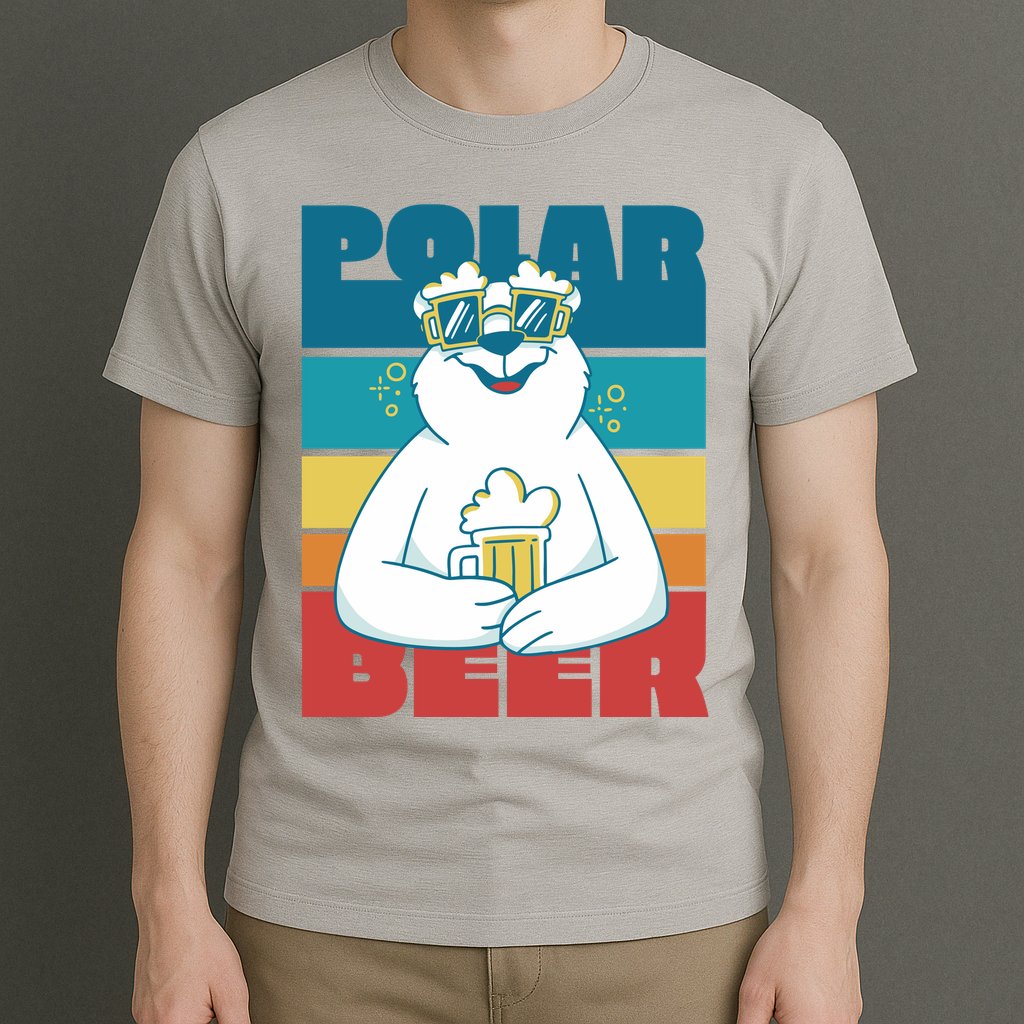 Polar Bear Funny Beer Lover Retro Sunset T-Shirt