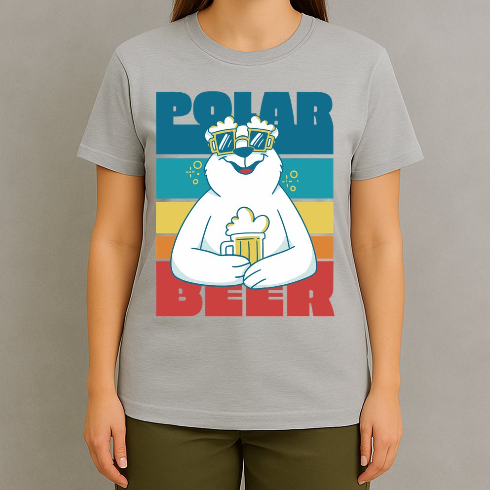 Polar Bear Funny Beer Lover Retro Sunset T-Shirt