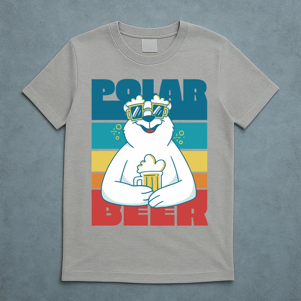 Polar Bear Funny Beer Lover Retro Sunset T-Shirt