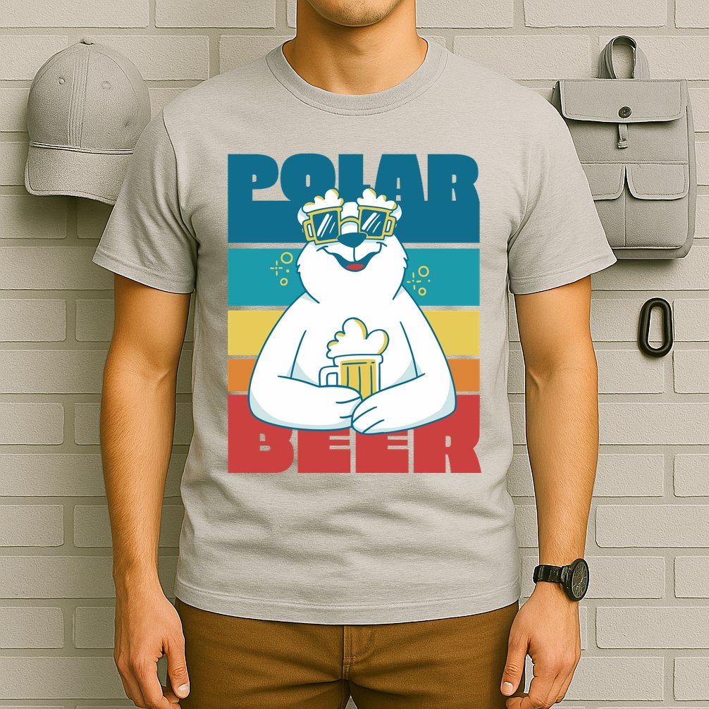 Polar Bear Funny Beer Lover Retro Sunset T-Shirt