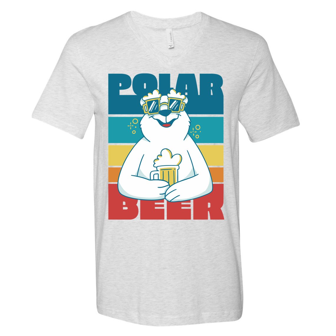 Polar Bear Funny Beer Lover Retro Sunset V-Neck T-Shirt
