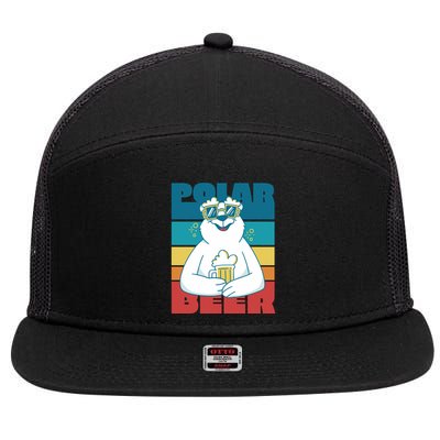 Polar Bear Funny Beer Lover Retro Sunset 7 Panel Mesh Trucker Snapback Hat