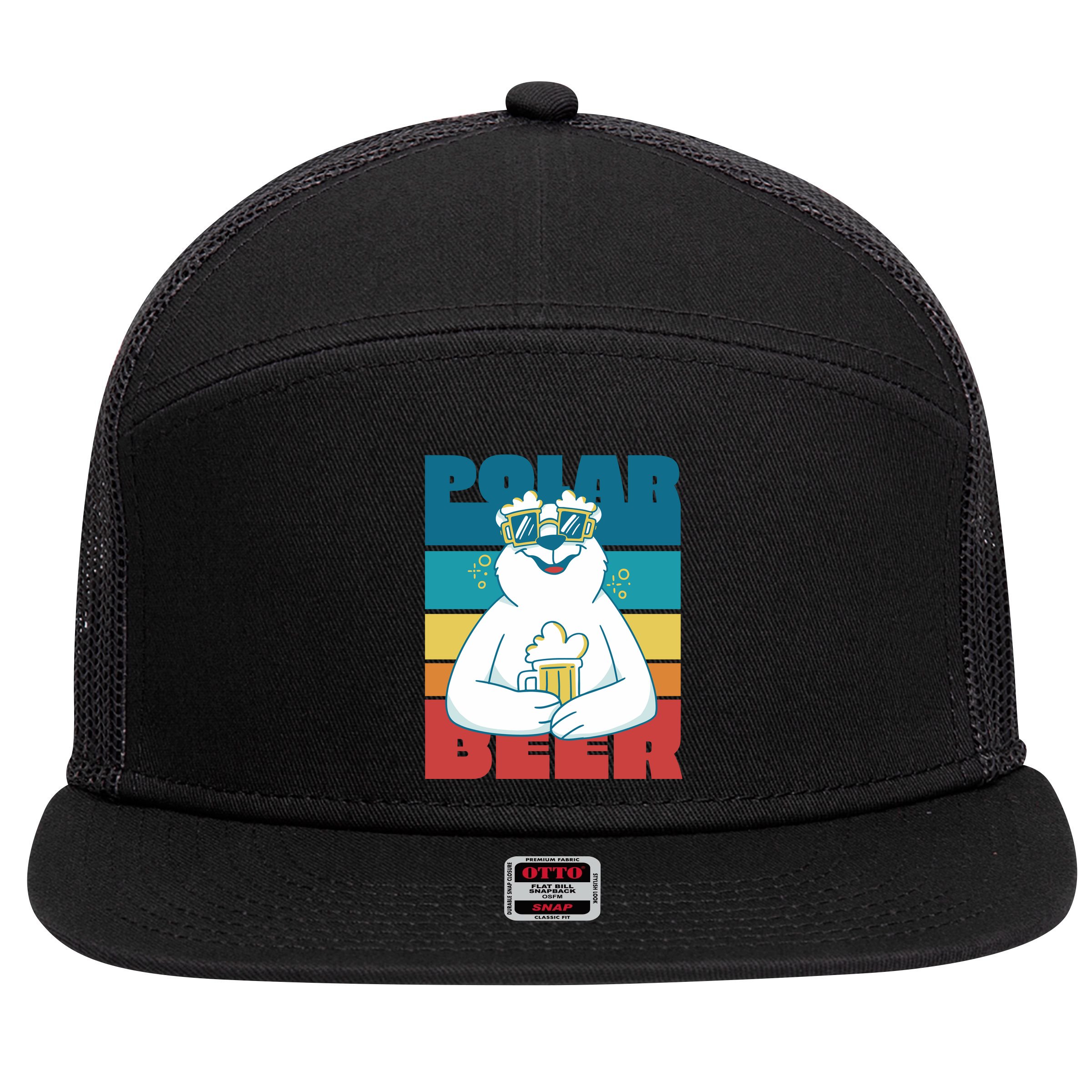Polar Bear Funny Beer Lover Retro Sunset 7 Panel Mesh Trucker Snapback Hat