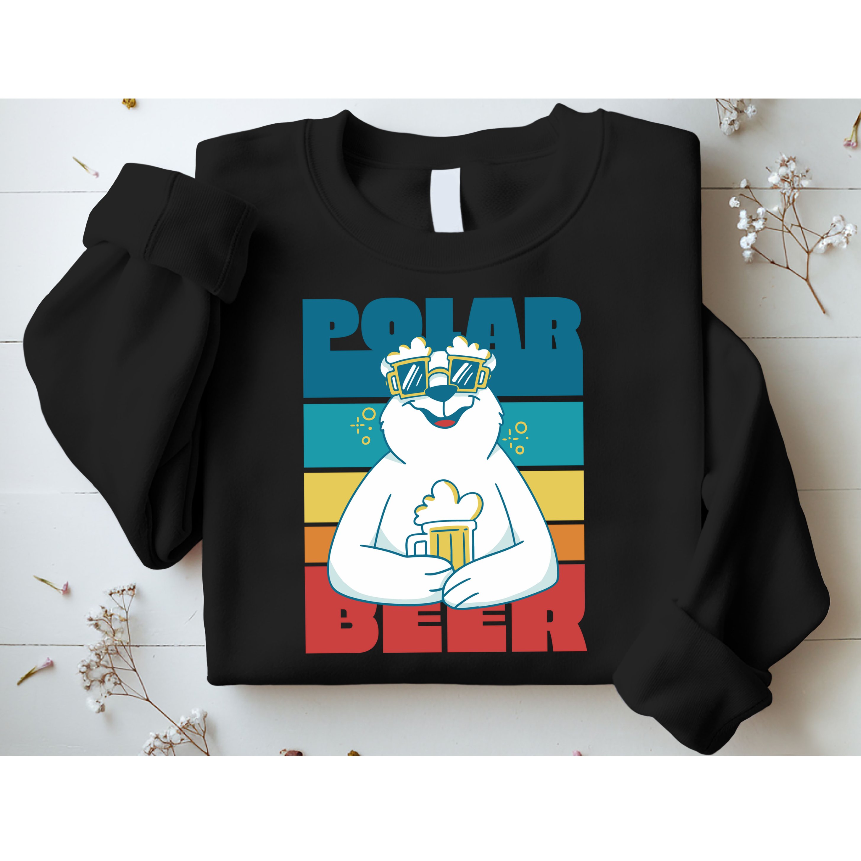 Polar Bear Funny Beer Lover Retro Sunset Sweatshirt