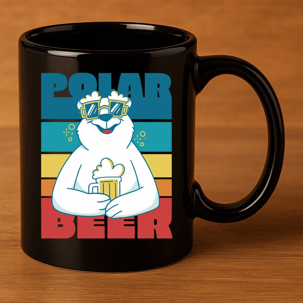 Polar Bear Funny Beer Lover Retro Sunset 11oz C Handle Ceramic Mug